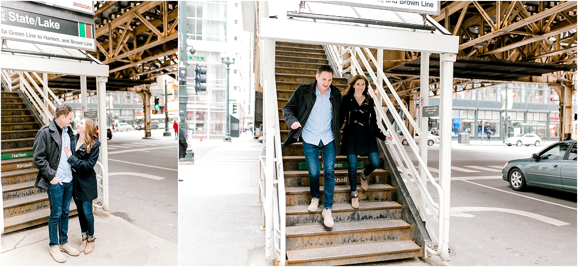 fun engagement session in a Metra station in Chicago 
