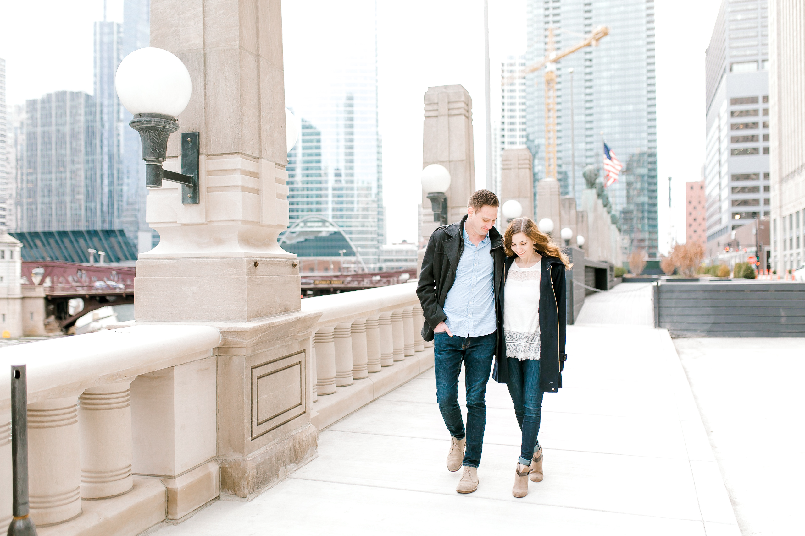 Chicago light and airy engagement session, Riverwalk session