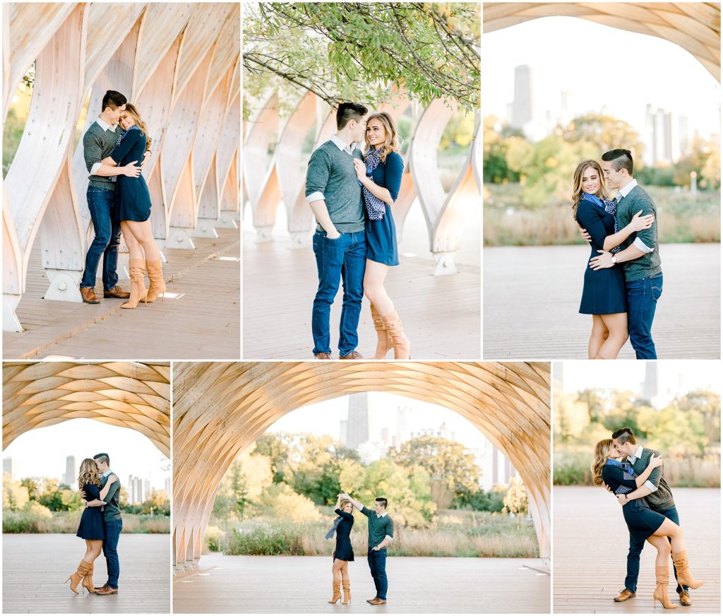 Chicago Honeycomb engagement portraits of the couple who is laughing and snuggling by chicago engagement photographer bozena voytko