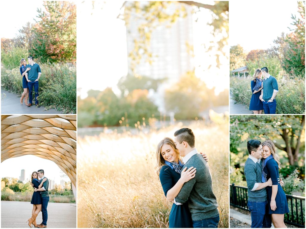 engagement session in Lincoln Park and Honeycomb, couple kissing playing together
