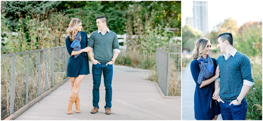 engaged couple walking through Chicago Lincoln Park during an Engagement session shoot by bozena voytko photography