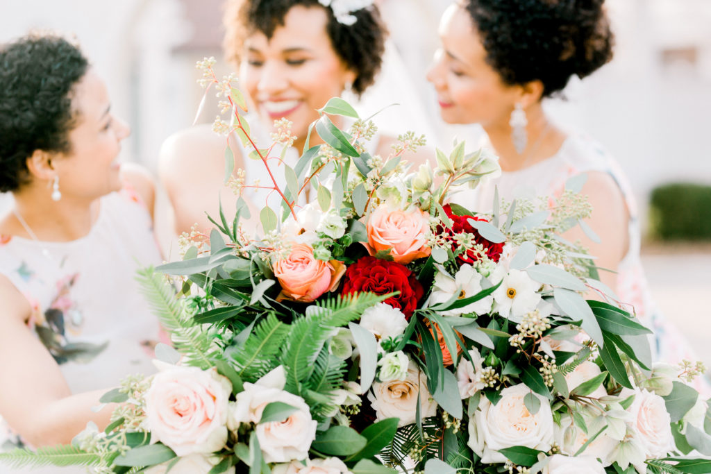 Danada House wedding, Chicago wedding photographer, bride and bridesmaids with flowers
