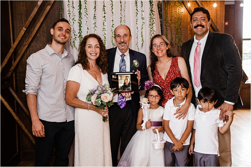 family portrait after ceremony at wedding, covid-19 wedding, social distancing wedding, 