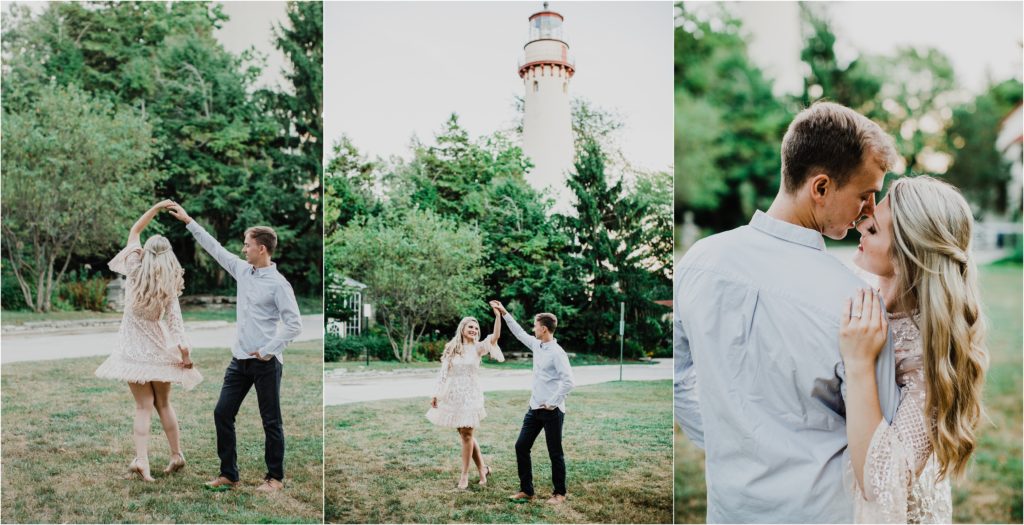 Lighthouse Evanston Beach Engagement session. Posing inspiration