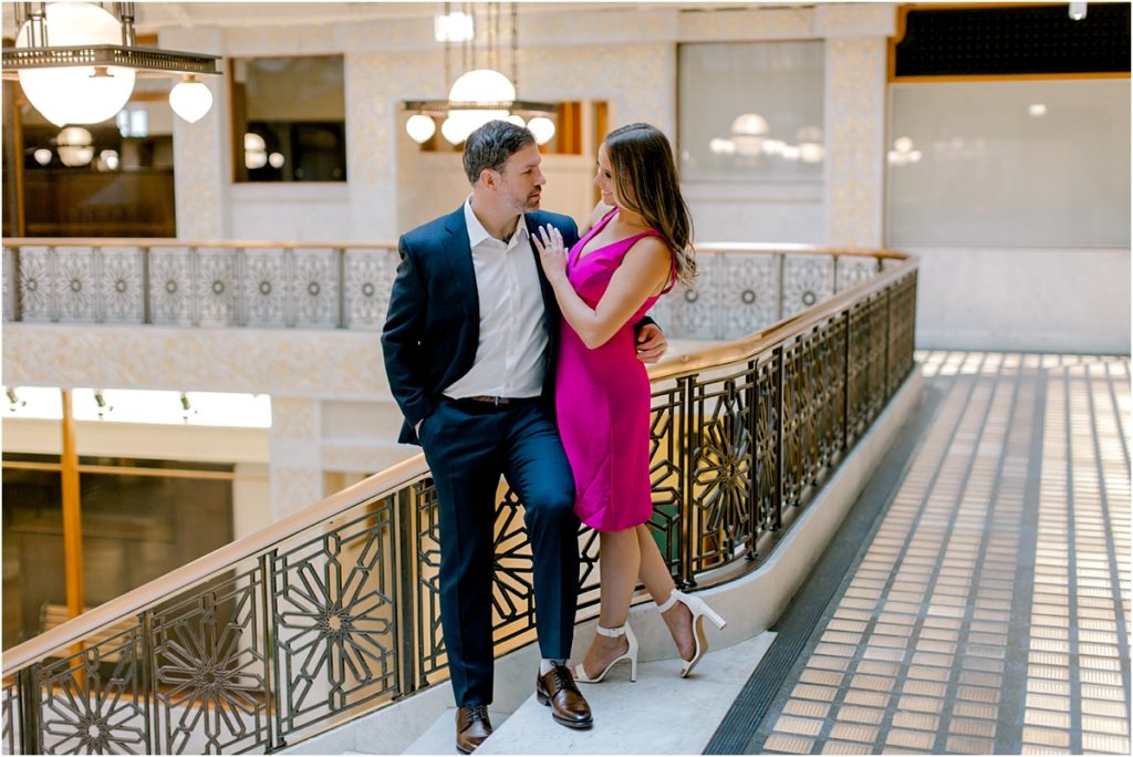 romantic posing at The Rookery Building Engagement Session