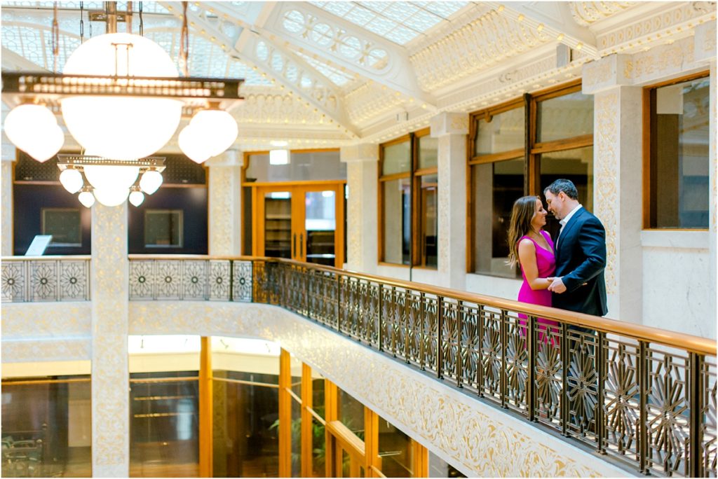 engagement photos at The Rookery Building in Chicago