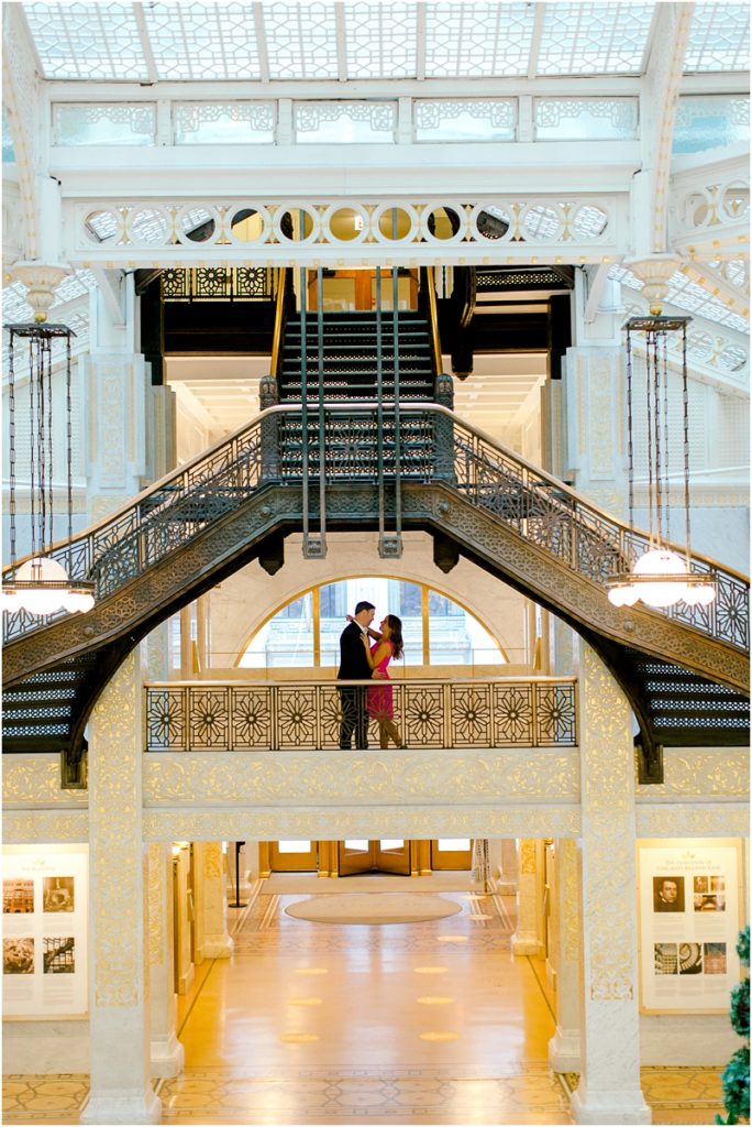 Chicago romantic engagement session locations at The Rookery Building 