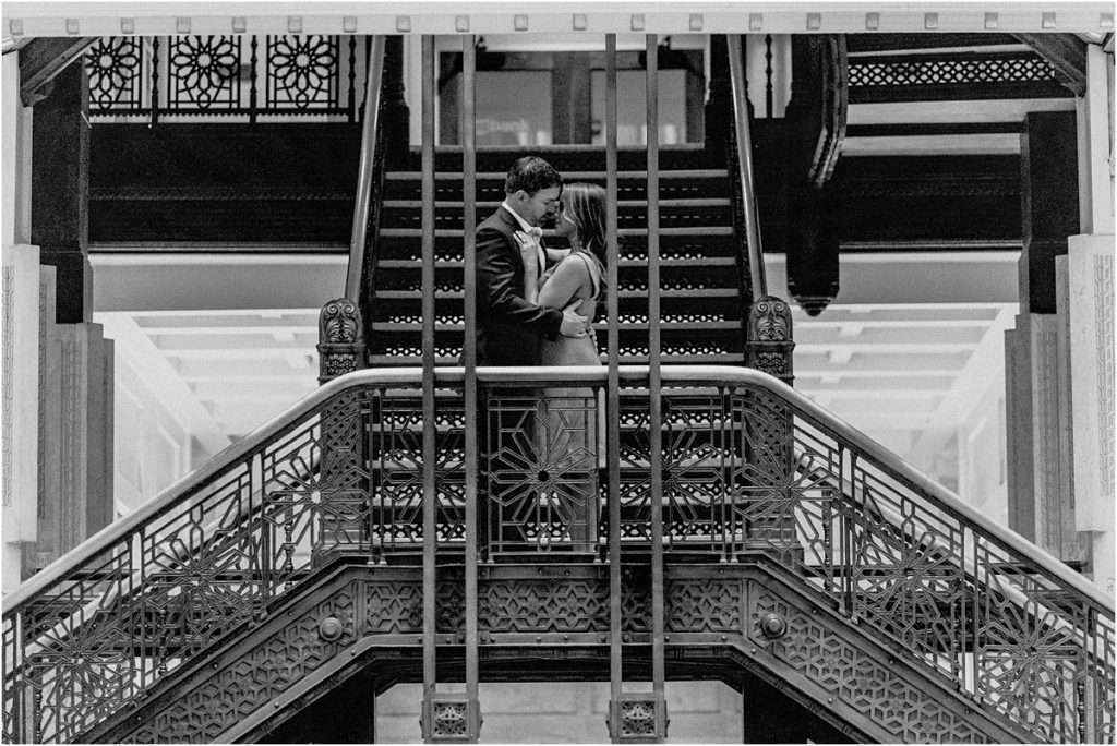 Chicago engagement session Rookery building black & white