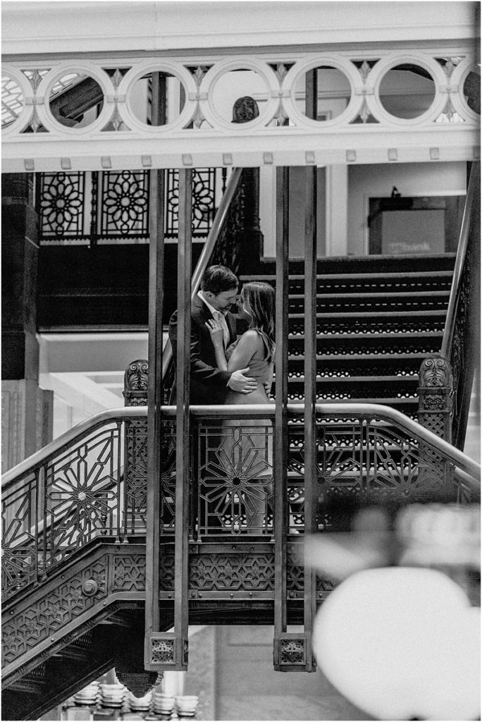 The Rookery Building Engagement Session Black and white
