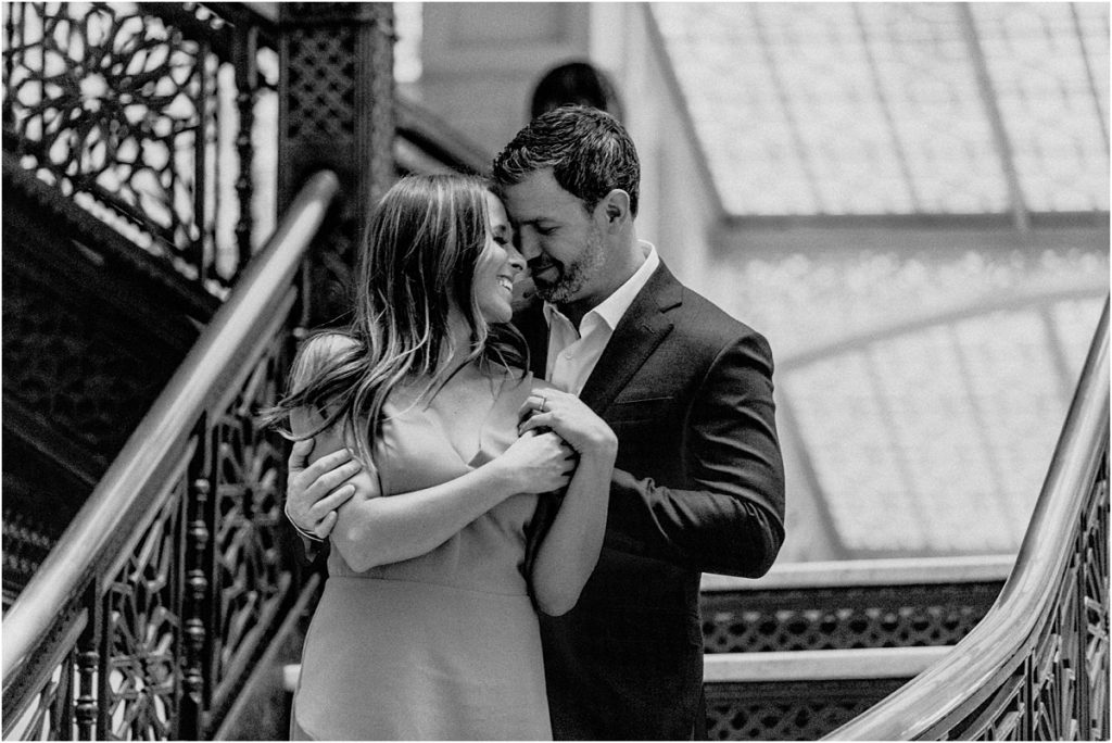 engagement at The Rookery Building in Chicago great location for pictures. 