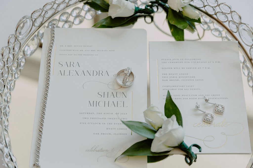 Oak Brook Hyatt Lodge Chicago wedding invitation details
