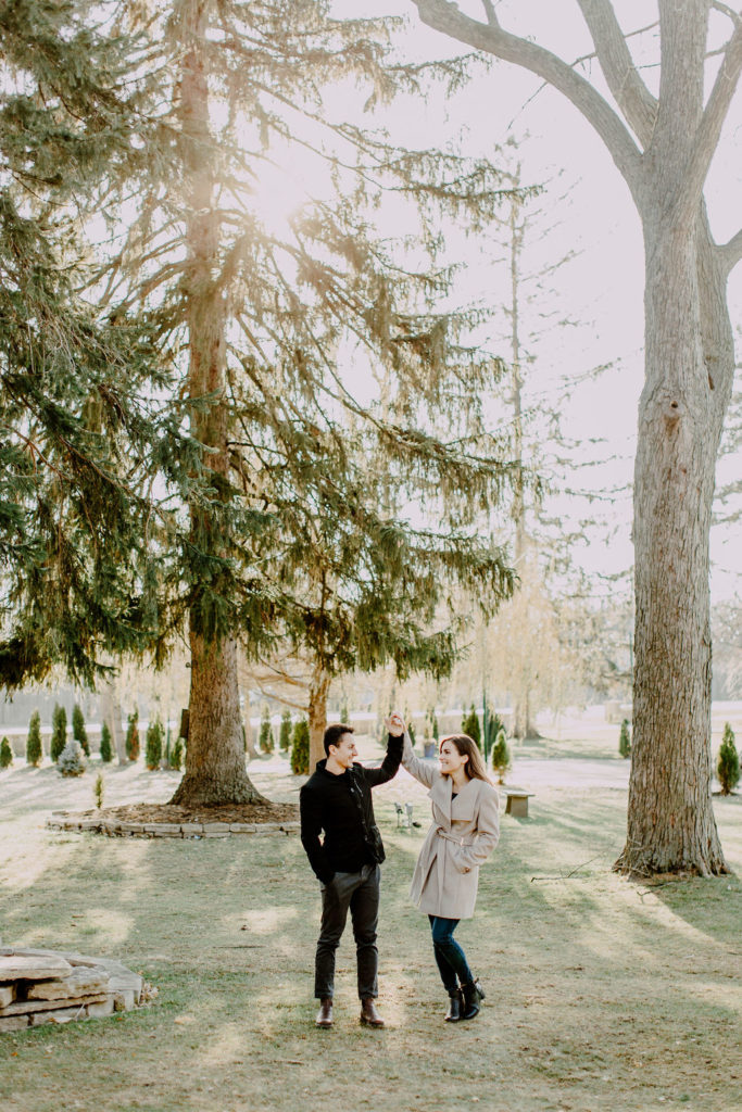 winter snowless engagement session
