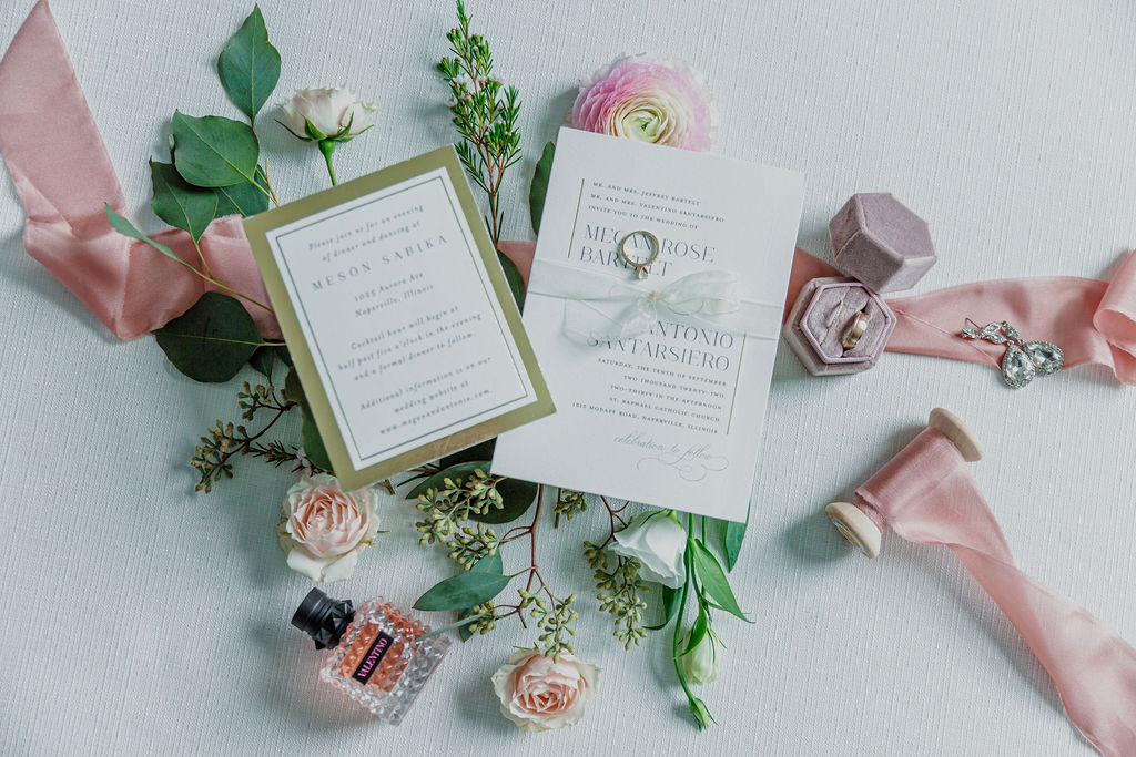 bridal invitations details Desert Rose & Navy
