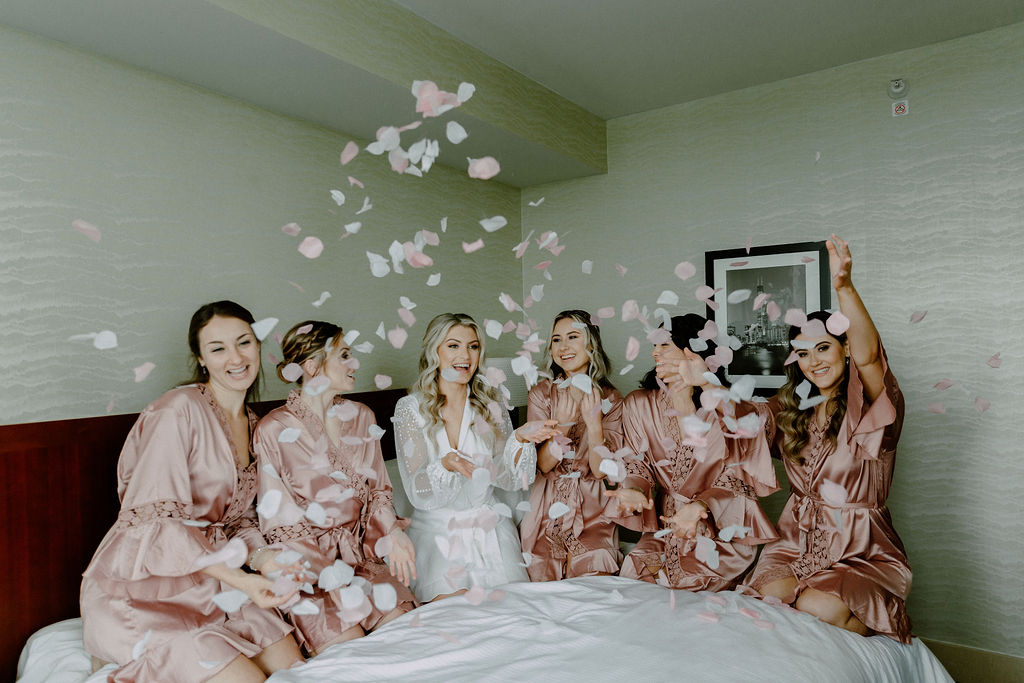confetti bridal pictures, Chicago wedding photographer. getting ready with bridesmaids, Botanic Garden wedding 
