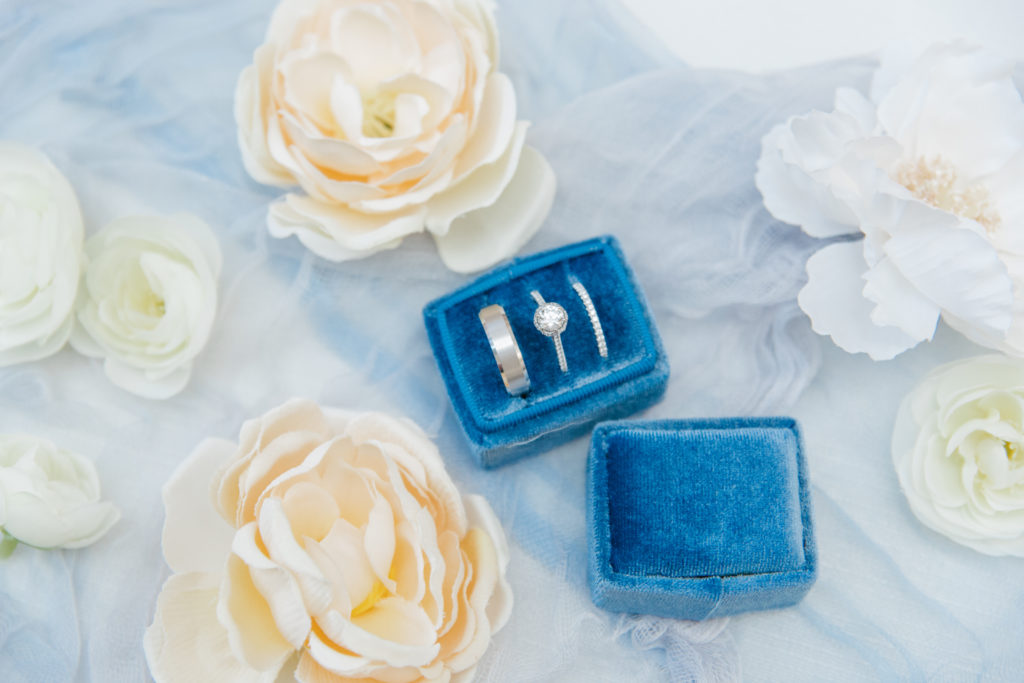 blue wedding rings box details