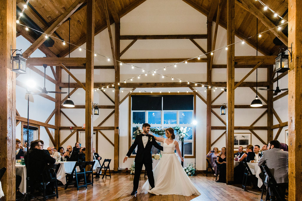 wedding at The Byron Colby Barn  romantic couples portraits fall wedding inside first dance