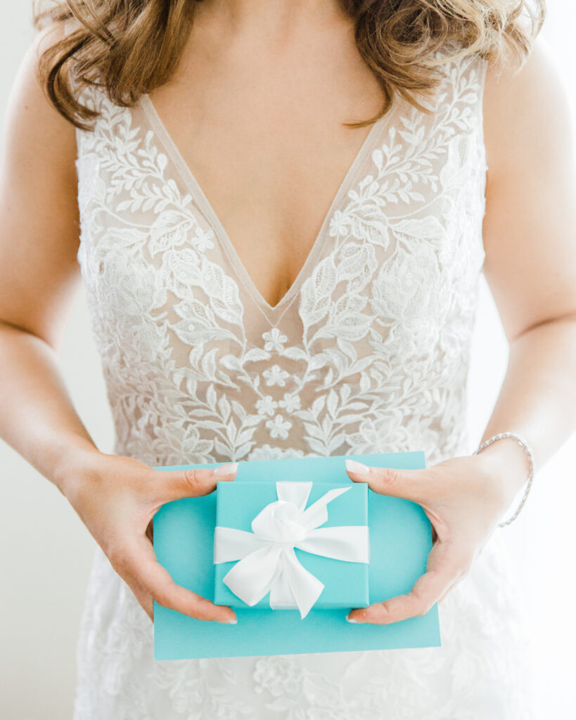 Chicago bride holding a gift chicago wedding 