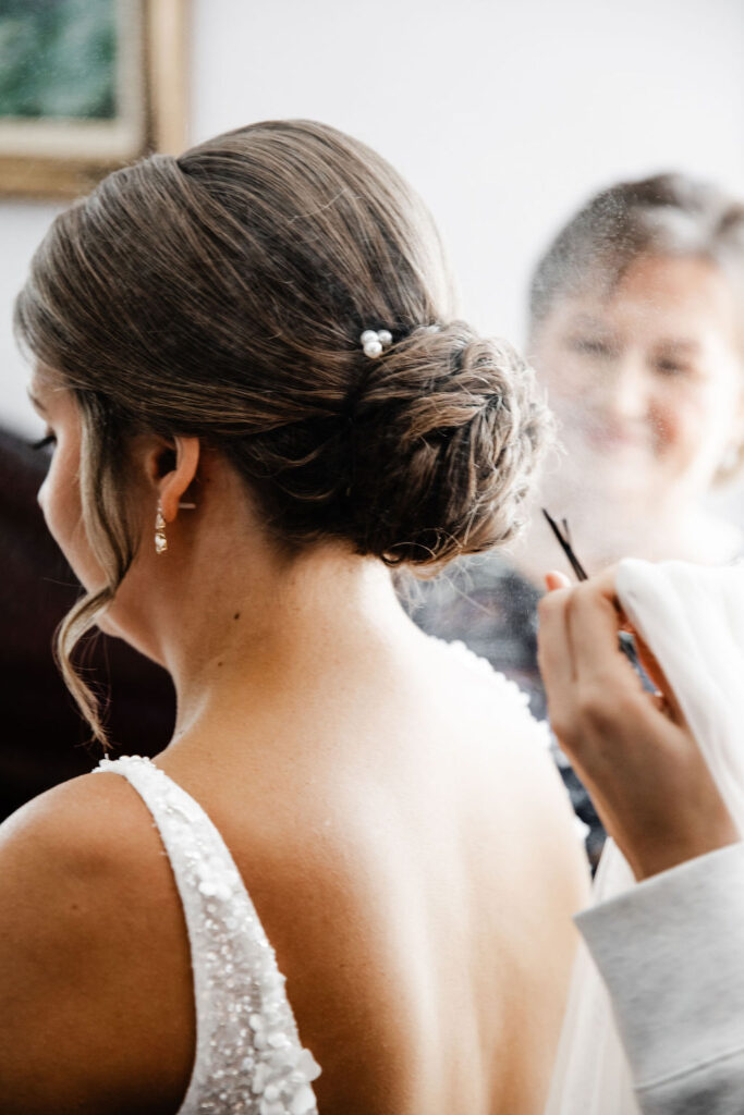bride getting ready hair design