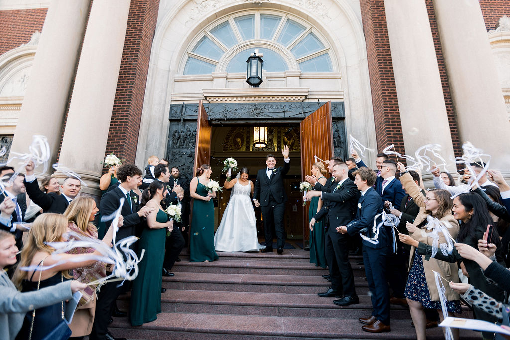 wedding ceremony exit St. Hyacinth Basilica in Chicago