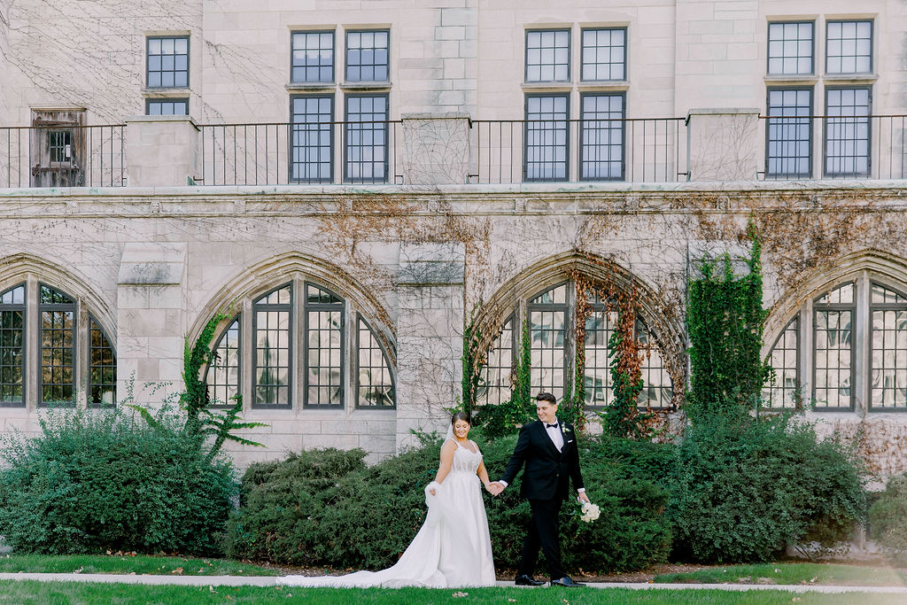 Dominican University and Victoria in the Park Chicago Wedding emerald green and gold