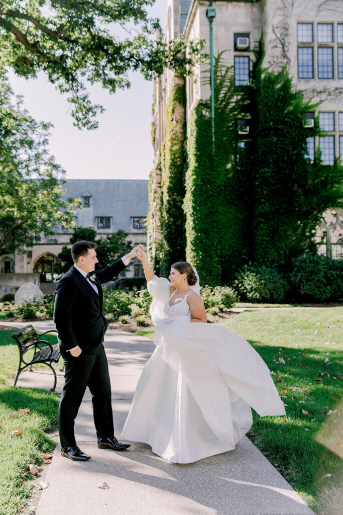 Dominican University and Victoria in the Park Chicago Wedding emerald green and gold dancing