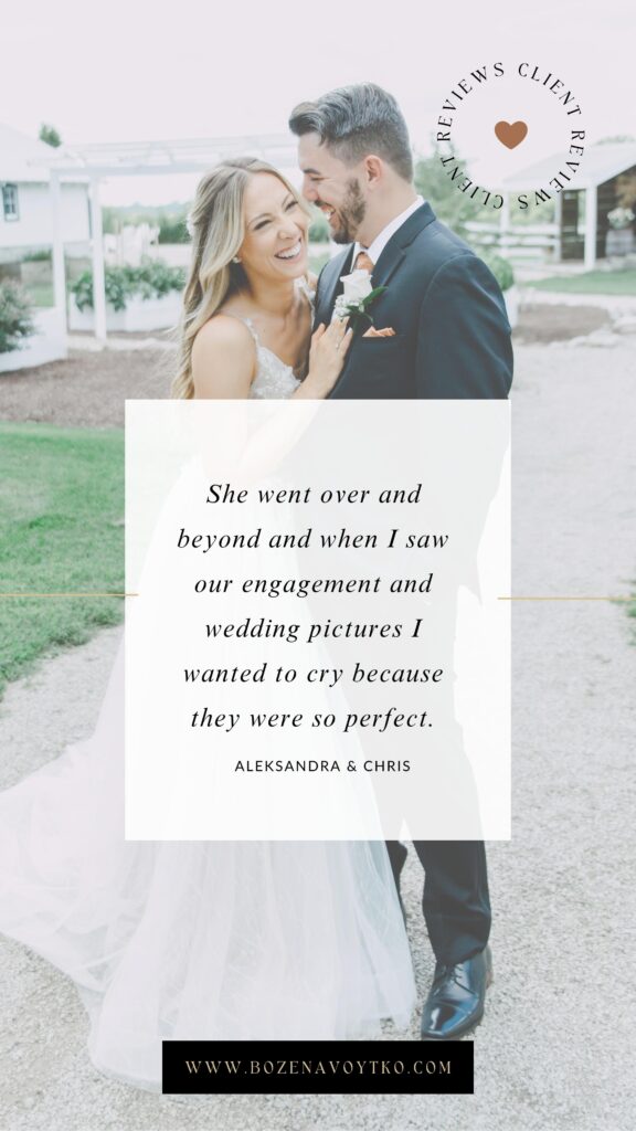 Five-star rating and glowing testimonial for a Chicago wedding photographer, showcased on a instagram post