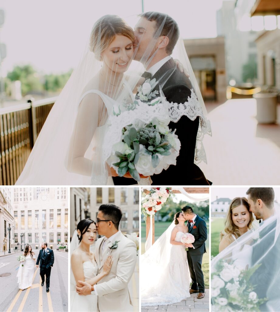 Why I, Bozena the Photographer, Need Your Reviews Feedback and Testimonials. Collage of happy wedding moments with superimposed client feedback praising a Chicago wedding photographer's skills.