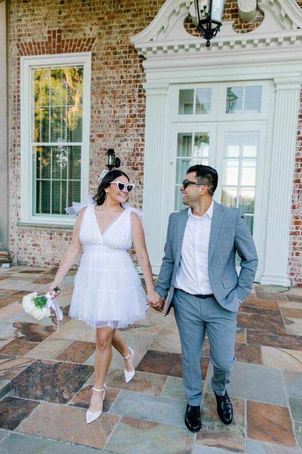 Elegant stone pathways winding through Cantigny Park, showcasing the beauty of a Chicago wedding photographer's engagement session.