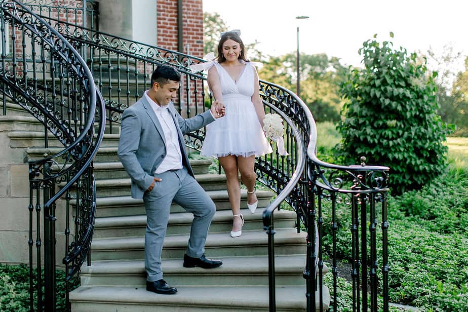 Charming historic architecture of Cantigny Park featured in a Chicago wedding photographer's engagement session