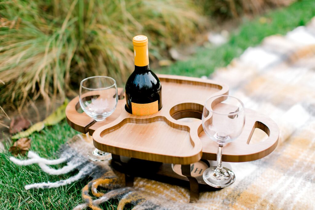 wine and glasses mini picnic table for your photo session