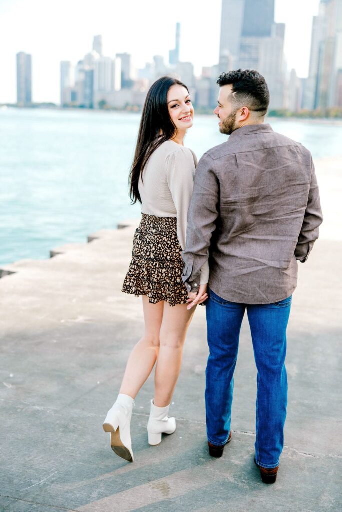 North Ave Beach Magic: Engagement Photos with a Skyline View