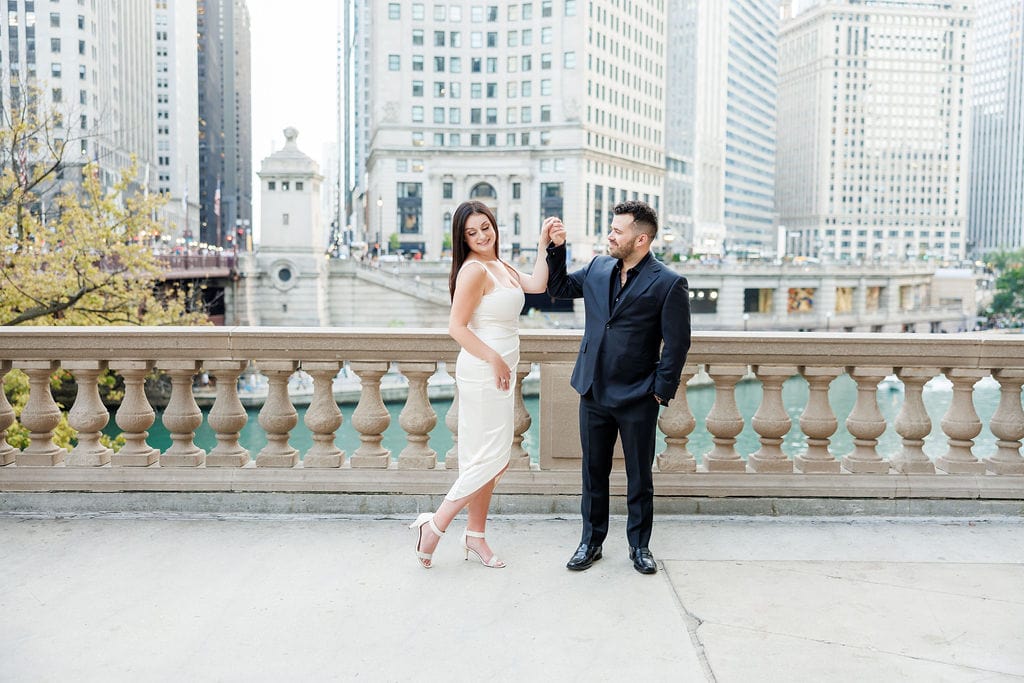 North Ave Beach Engagement Session with Stunning Wrigley Building Backdrop